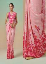 Baby Pink Linen Daily Wear Digital Printed Saree