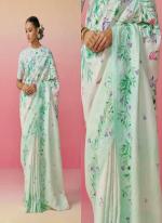 Pista Green Linen Daily Wear Digital Printed Saree