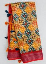 Yellow Linen Regular Wear Digital Printed Saree