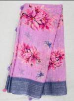 Pink Linen Regular Wear Digital Printed Saree