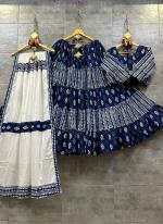 Blue Cotton Navratri Wear Printed Work Ready To Wear Lehenga Choli