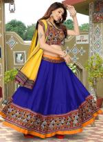 Blue Cotton Navratri Wear Mirror Work Ready To Wear Lehenga Choli