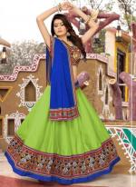 Green Cotton Navratri Wear Mirror Work Ready To Wear Lehenga Choli