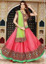 Pink Cotton Navratri Wear Mirror Work Ready To Wear Lehenga Choli