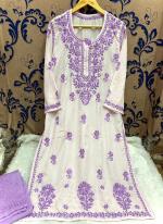 Purple Cotton Festival Wear Lucknowi Kurti With Pant