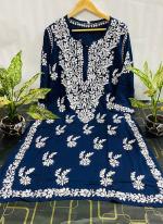 Blue Modal Silk Traditional Wear Lucknowi Kurti