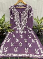 Lilac Modal Silk Traditional Wear Lucknowi Kurti