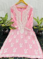 Pink Modal Silk Traditional Wear Lucknowi Kurti