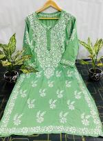 Pista Green Modal Silk Traditional Wear Lucknowi Kurti