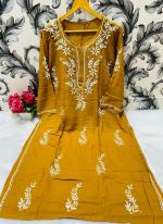 Mustard Rayon Traditional Wear Lucknowi Kurti