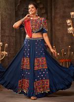 Blue Viscose Navratri Wear Mirror Work Lehenga Choli