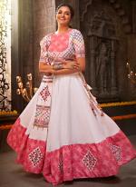 White Jacquard Cotton Navratri Wear Mirror Work Lehenga Choli