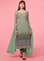 Pista Green Faux Georgette Party Wear Embroidery Work Salwar Suit