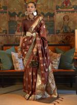 Brown Pure Satin Party Wear Weaving Saree