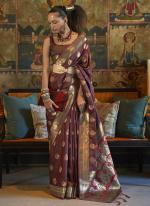 Maroon Pure Satin Party Wear Weaving Saree