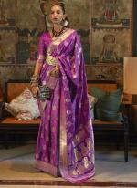 Violet Pure Satin Party Wear Weaving Saree