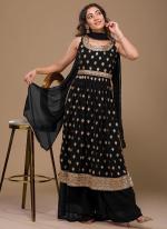 Black Faux Georgette Party Wear Embroidery Work Palazzo Suit