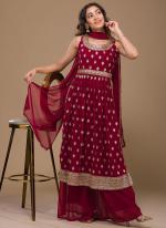 Maroon Faux Georgette Party Wear Embroidery Work Palazzo Suit