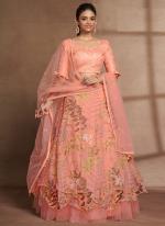 Peach Organza Net Wedding Wear Sequins Work Lehenga Choli