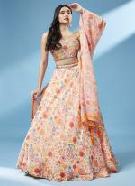 Orange Organza Party Wear Printed Work Lehenga Choli