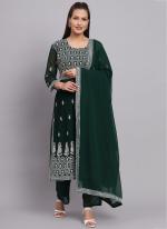 Bottle Green Faux Georgette Festival Wear Embroidery Work Readymade Salwar Suit