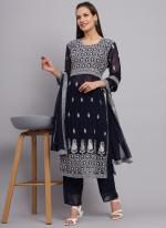 Navy blue Faux Georgette Festival Wear Embroidery Work Readymade Salwar Suit