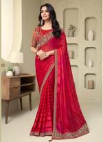 Red Silk Party Wear Border Work Saree