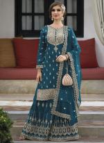 Blue Silk Wedding Wear Embroidery Work Readymade Salwar Suit