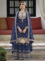 Navy blue Silk Wedding Wear Embroidery Work Readymade Salwar Suit