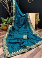 Blue Vichitra Silk Party Wear Border Work Saree