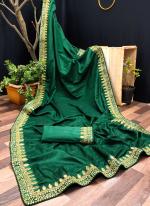 Bottle Green Vichitra Silk Party Wear Border Work Saree