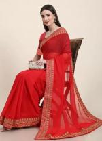 Red Vichitra Silk Party Wear Border Work Saree