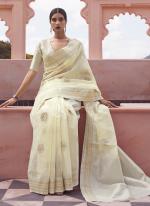 Cream Pure Linen Party Wear Weaving Saree