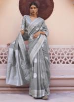 Grey Pure Linen Party Wear Weaving Saree