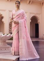 Light Pink Pure Linen Party Wear Weaving Saree