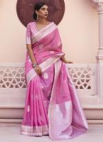 Pink Pure Linen Party Wear Weaving Saree