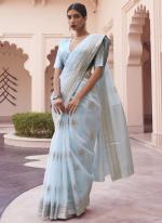 Sky Blue Pure Linen Party Wear Weaving Saree