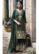 Green Chinnon Wedding Wear Embroidery Work Palazzo Suit