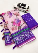 Purple Linen Regular Wear Digital Printed Saree