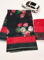 Black Linen Daily Wear Digital Printed Saree