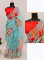 Sky Blue Organza Traditional Wear Sequins Work Saree