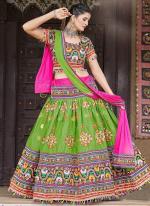 Light Green Cotton Traditional Wear Mirror Work Ready To Wear Lehenga Choli