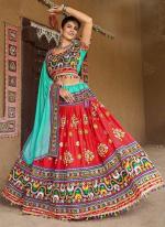 Red Cotton Traditional Wear Mirror Work Ready To Wear Lehenga Choli