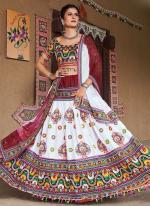 White Cotton Traditional Wear Mirror Work Ready To Wear Lehenga Choli