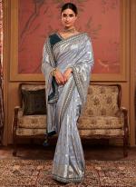 Grey Dola Silk Wedding Wear Embroidery Work Saree