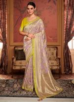 Lilac Dola Silk Wedding Wear Embroidery Work Saree