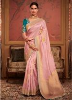 Pink Dola Silk Wedding Wear Embroidery Work Saree