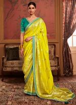 Yellow Dola Silk Wedding Wear Embroidery Work Saree