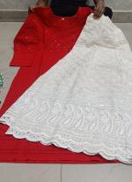 Red Cambric Cotton Festival Wear Chikankari Kurti With Sharara
