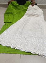 Light Green Cambric Cotton Festival Wear Chikankari Kurti With Sharara